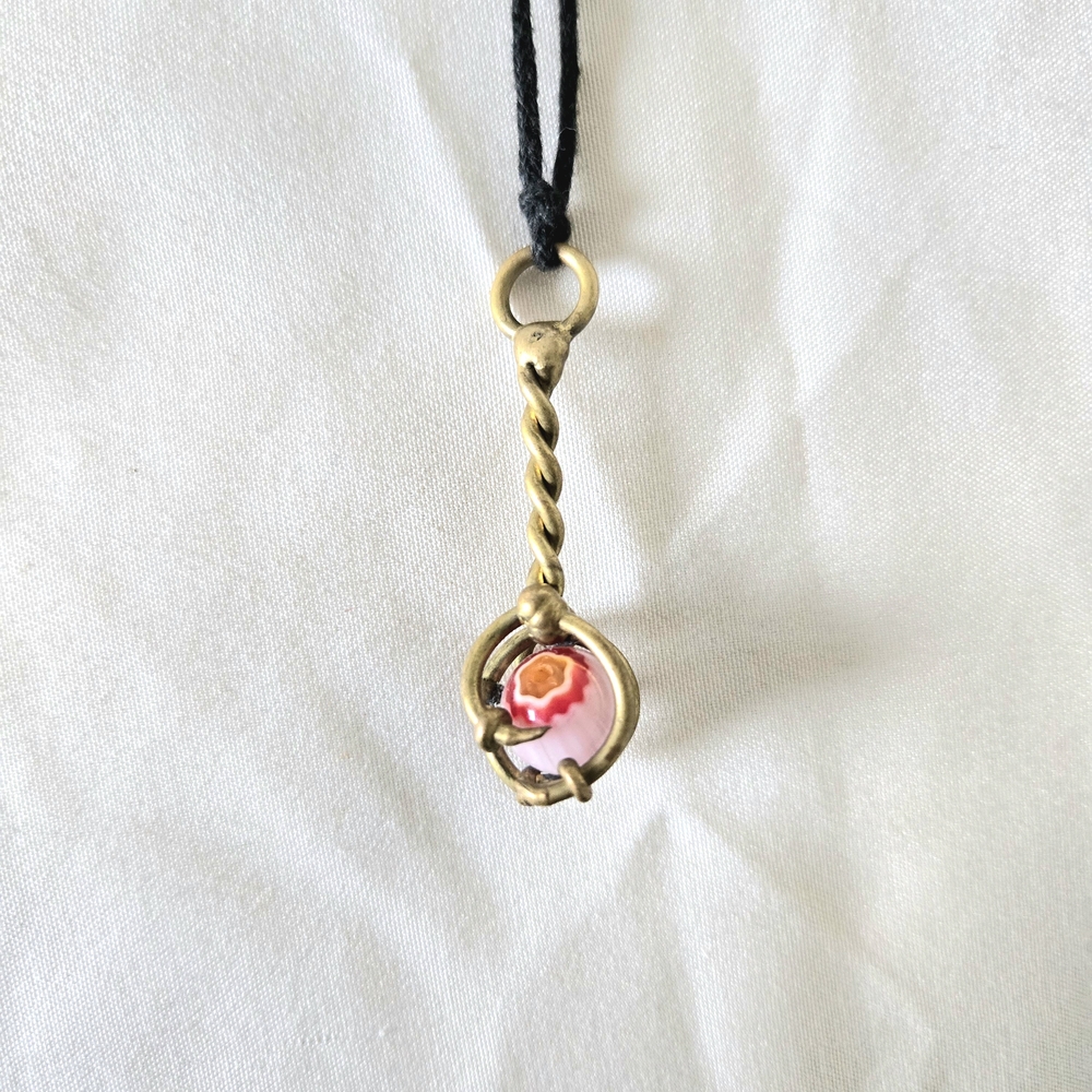 Gold Pendant Necklace with Pink Bead